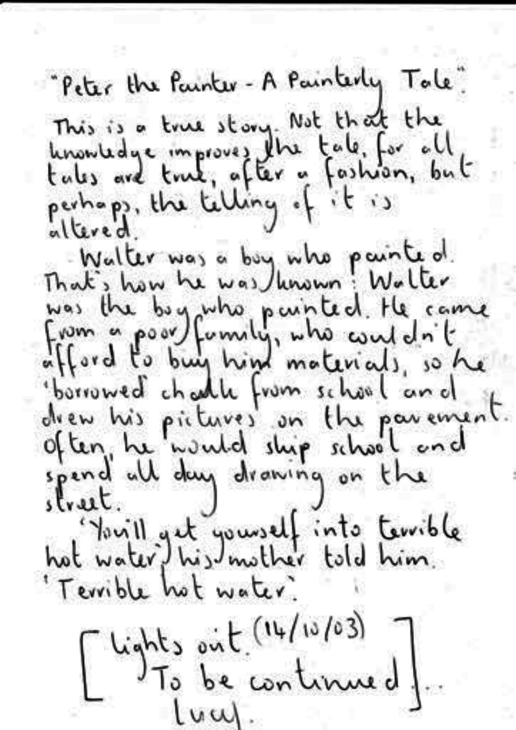 Original handwritten contribution: Peter the Painter - A Painterly Tale