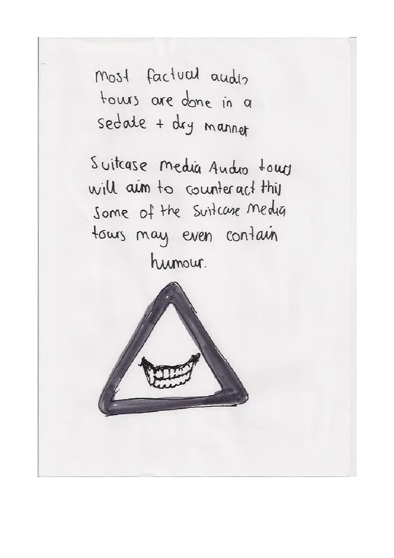 Sparse handwritten page proposing audio tours that may contain humour