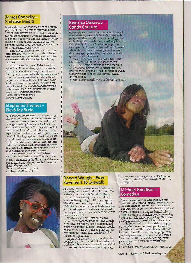 The Big Issue page containing a short contemporary profile of James Connelly and Suitcase Media