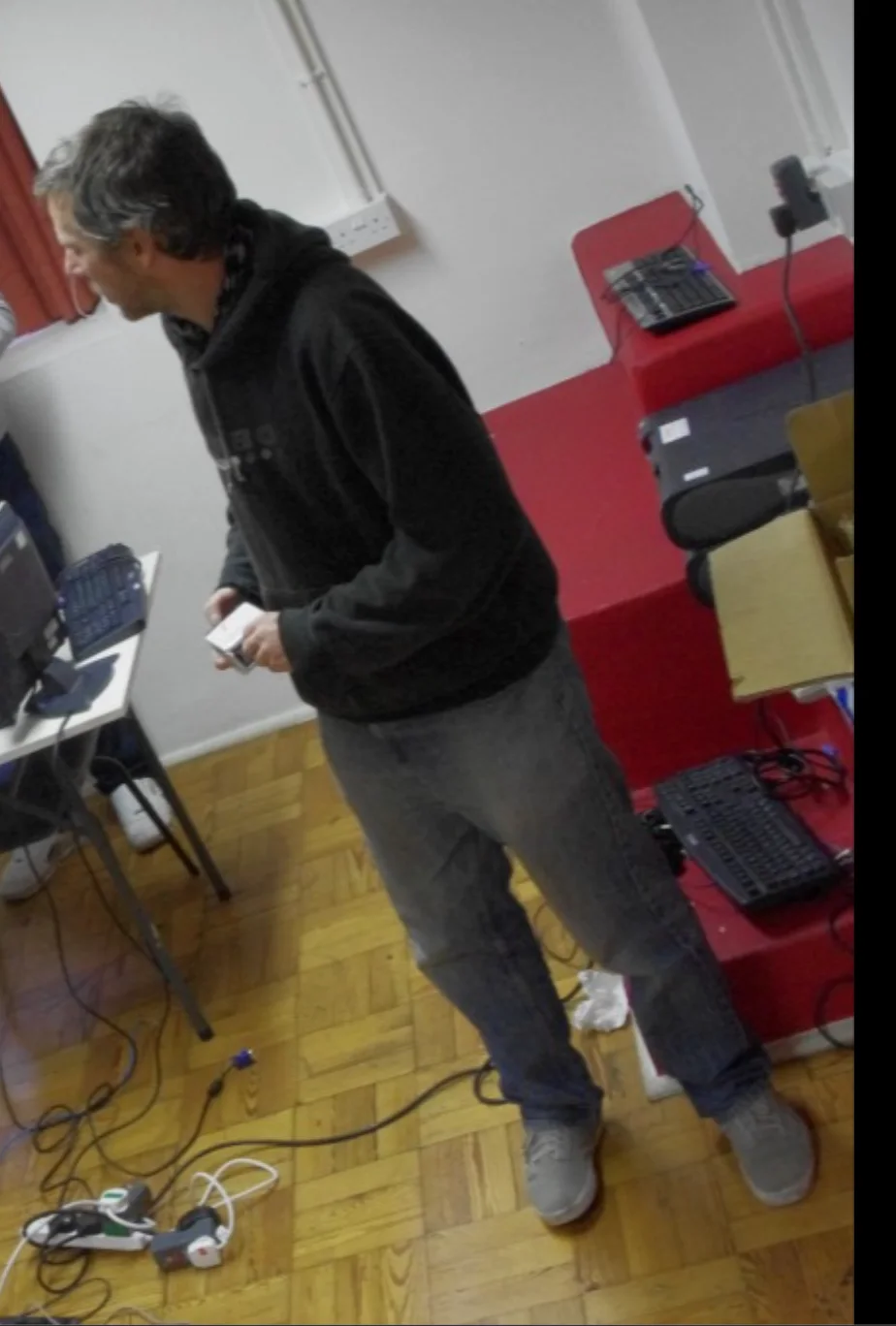 Patrik Bergstrand among recycled computers and network equipment in the church hall at St Swithun’s, Hither Green